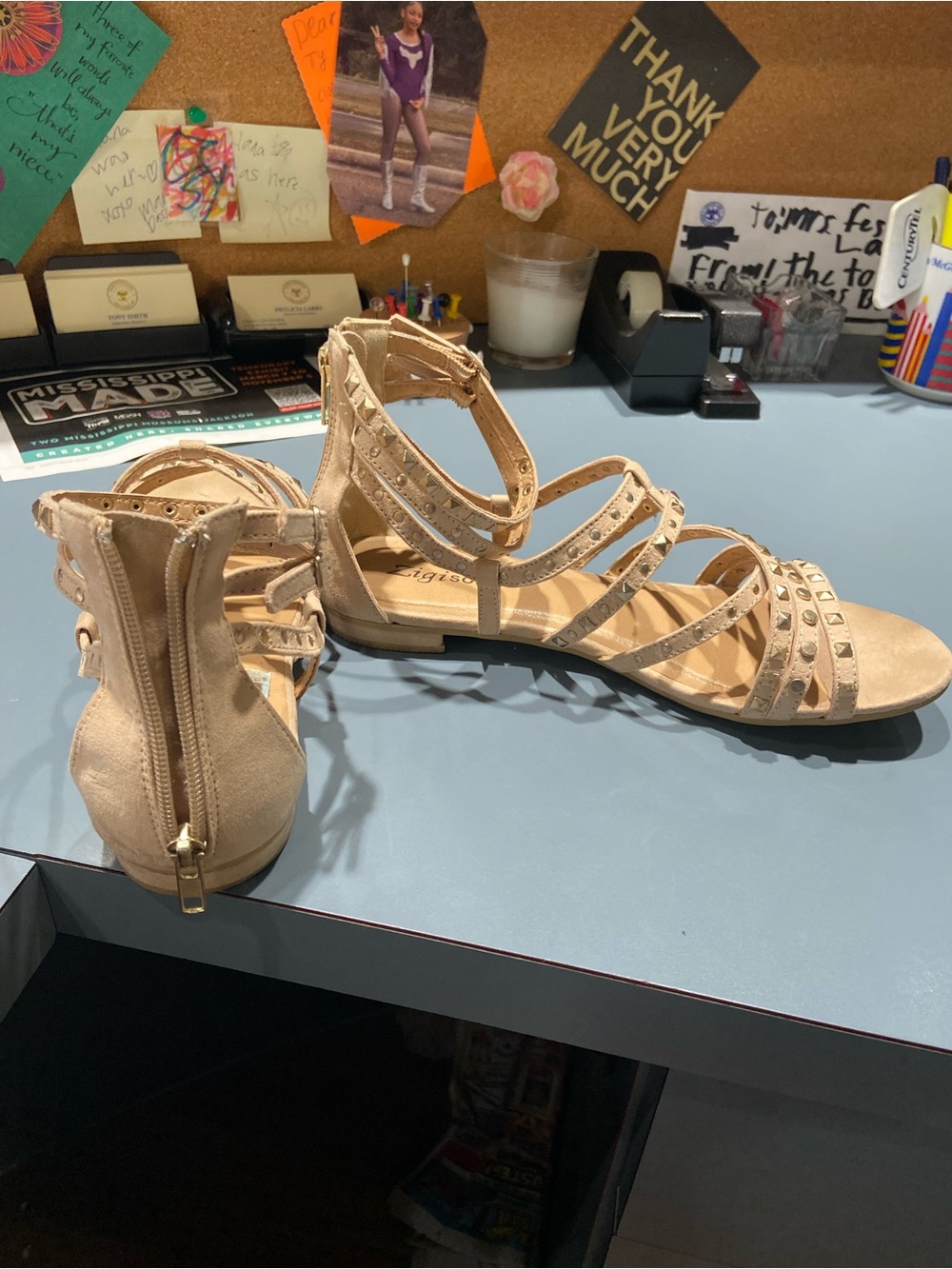 Zigi Soho Beige Strappy Studded Gladiator Sandals